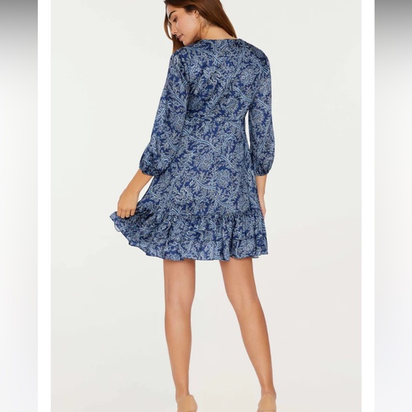 Likely Blue Shawn Satin Long Sleeve Mini Dress SZ 4 - Picture 3 of 7